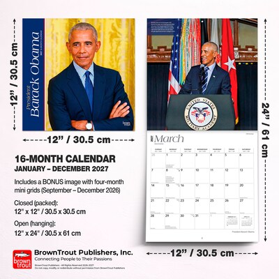 2027 BrownTrout President Barack Obama 12" x 12" Monthly Wall Calendar (9798330711185)