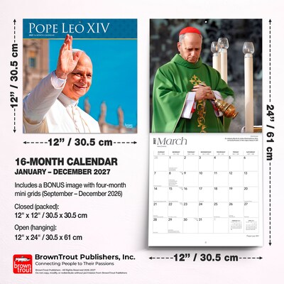 2027 BrownTrout Pope Leo XIV 12" x 12" Monthly Wall Calendar (9798330715671)