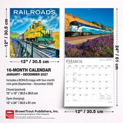 2027 BrownTrout Railroads 12" x 12" Monthly Wall Calendar (9798330711253)