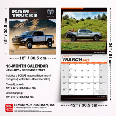 2027 BrownTrout Ram Trucks 12" x 12" Monthly Wall Calendar (9798330715848)