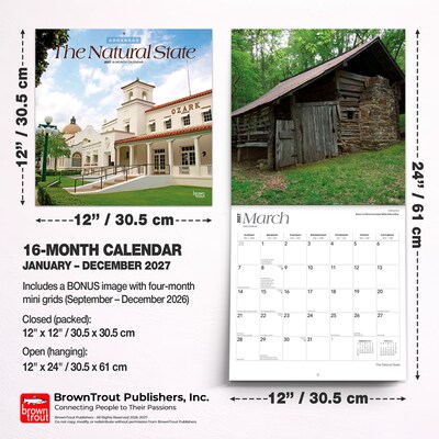 2027 BrownTrout Arkansas Places 12" x 12" Monthly Wall Calendar (9798330714575)