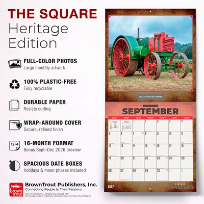 2027 BrownTrout Vintage Tractors 12" x 12" Monthly Wall Calendar (9798330711284)