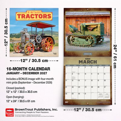 2027 BrownTrout Vintage Tractors 12" x 12" Monthly Wall Calendar (9798330711284)