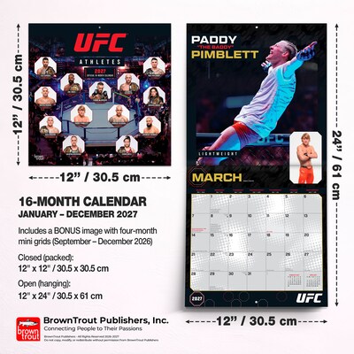 2027 BrownTrout UFC Athletes 12" x 12" Monthly Wall Calendar (9798330714797)