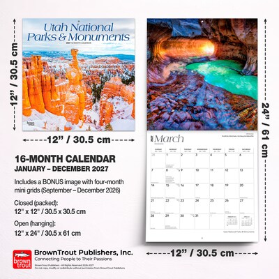 2027 BrownTrout Utah National Parks & Monuments 12" x 12" Monthly Wall Calendar (9798330710928)