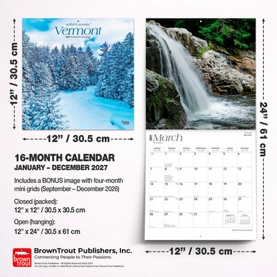 2027 BrownTrout Vermont Wild & Scenic 12" x 12" Monthly Wall Calendar (9798330710942)