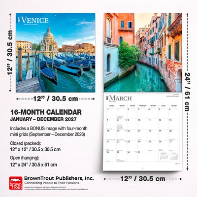 2027 BrownTrout Venice 12" x 12" Monthly Wall Calendar (9798330714889)