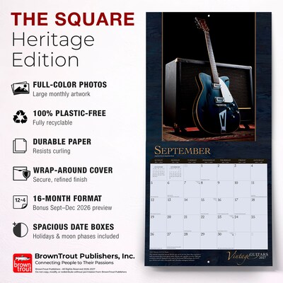 2027 BrownTrout Vintage Guitars 12" x 12" Monthly Wall Calendar (9798330711178)