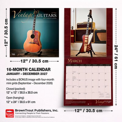 2027 BrownTrout Vintage Guitars 12" x 12" Monthly Wall Calendar (9798330711178)