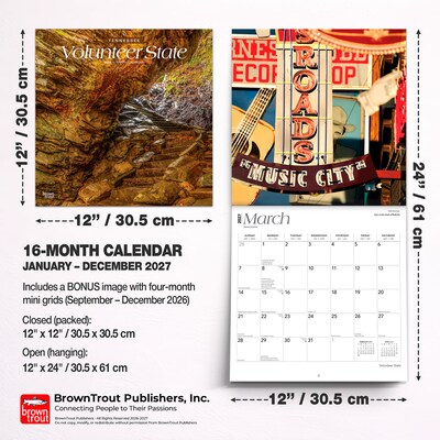 2027 BrownTrout Tennessee Places 12" x 12" Monthly Wall Calendar (9798330714582)