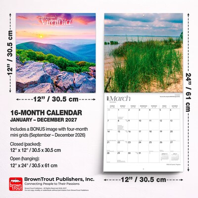 2027 BrownTrout Virginia Wild & Scenic 12" x 12" Monthly Wall Calendar (9798330710959)