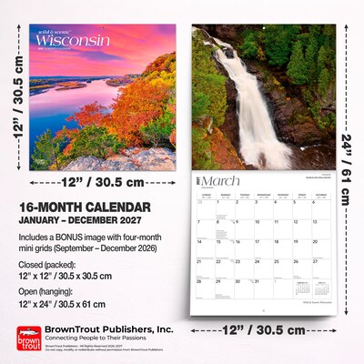 2027 BrownTrout Wisconsin Wild & Scenic 12" x 12" Monthly Wall Calendar (9798330710980)