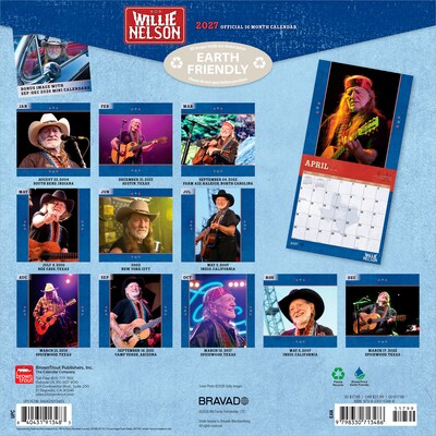 2027 BrownTrout Willie Nelson 12 x 12 Monthly Wall Calendar (9798330713486)