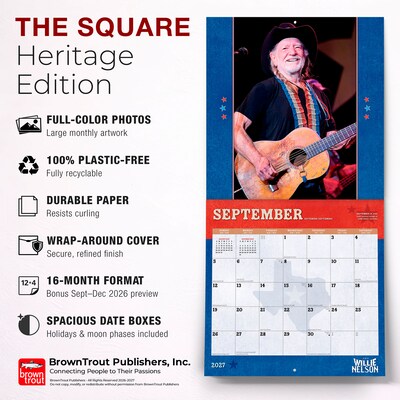 2027 BrownTrout Willie Nelson 12" x 12" Monthly Wall Calendar (9798330713486)