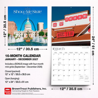 2027 BrownTrout Missouri Places 12" x 12" Monthly Wall Calendar (9798330710843)