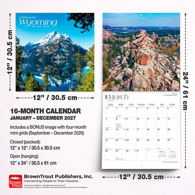 2027 BrownTrout Wyoming Wild & Scenic 12" x 12" Monthly Wall Calendar (9798330710997)