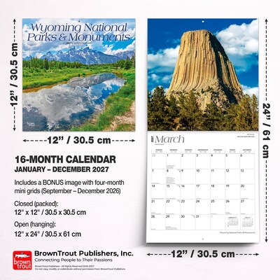 2027 BrownTrout Wyoming National Parks & Monuments 12" x 12" Monthly Wall Calendar (9798330714643)