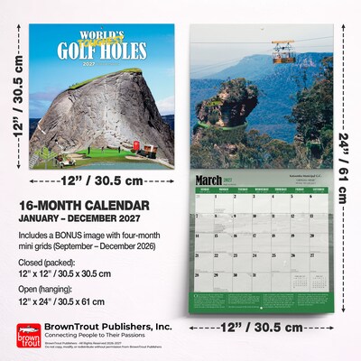2027 BrownTrout World's Toughest Golf Holes 12" x 12" Monthly Wall Calendar (9798330713493)
