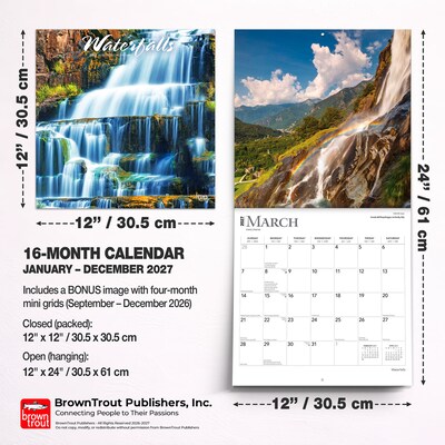 2027 BrownTrout Waterfalls 12" x 12" Monthly Wall Calendar (9798330711604)