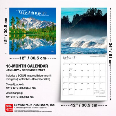 2027 BrownTrout Washington Wild & Scenic 12" x 12" Monthly Wall Calendar (9798330710966)