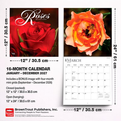 2027 BrownTrout Roses 12" x 12" Monthly Wall Calendar (9798330711345)
