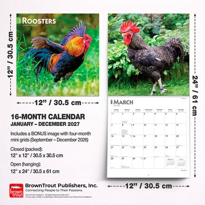 2027 BrownTrout Roosters 12" x 12" Monthly Wall Calendar (9798330711956)
