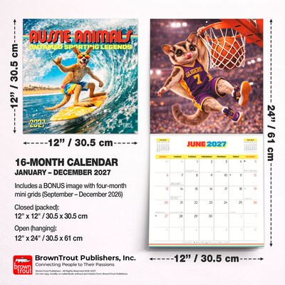 2027 BrownTrout Aussie Animals 12" x 12" Monthly Wall Calendar (9347301107054)