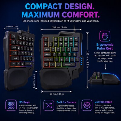 SaharaCase Ultima Wired Ergonomic Gaming Number Pad, Black (KB24)