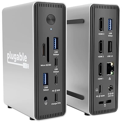 Plugable 15-in-1 USB-C MST Triple Display Docking Station with 2.5Gbps Ethernet and 100W Charging (UD-MSTH3)