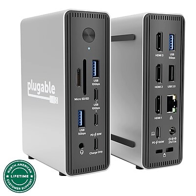 Plugable 15-in-1 USB-C MST Triple Display Docking Station with 2.5Gbps Ethernet and 100W Charging (UD-MSTH3)