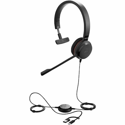 Jabra Evolve 20SE Noise Canceling Mono Computer On Ear Headset, USB-A/USB-C, MS Certified (4993-823-389-01)