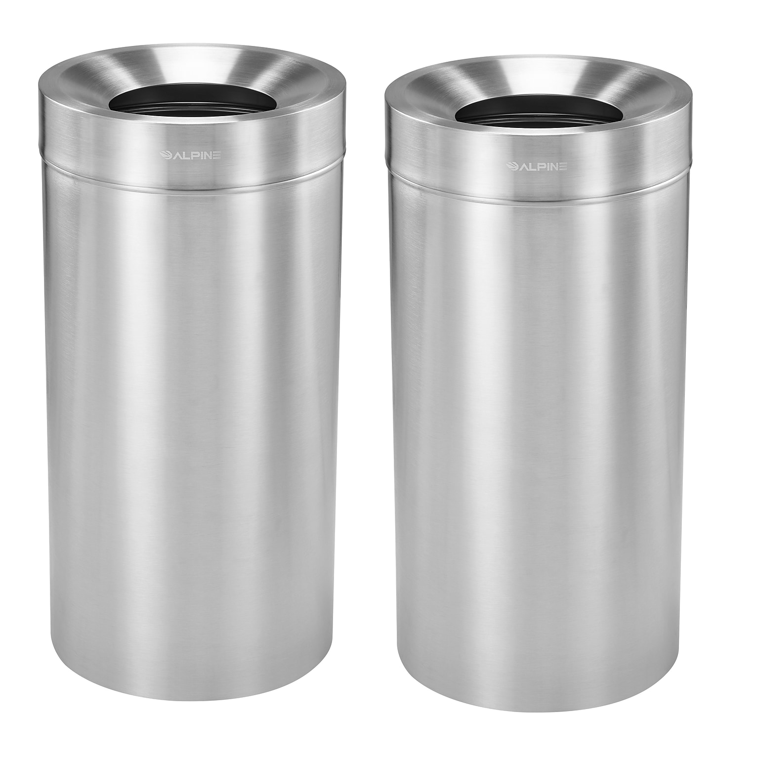 Alpine Industries Stainless Steel Trash Can, 27 Gallon, Stainless Steel, 2/Pack (ALP475-27-2PK)