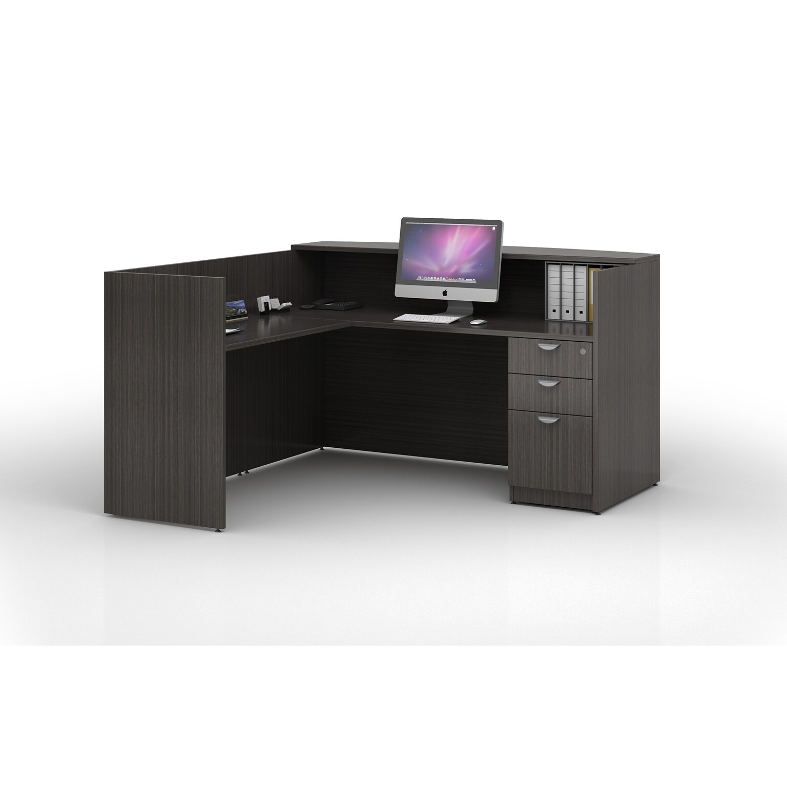 Boss Office Products L-Shaped Reception Desk, Driftwood (GROUPB-DW)