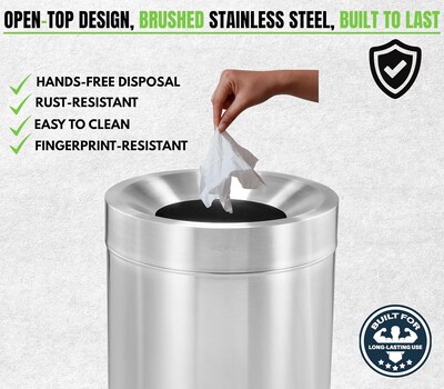 Alpine Industries Stainless Steel Trash Can with Open Lid, 50 Gallon, Silver (ALP475-50)