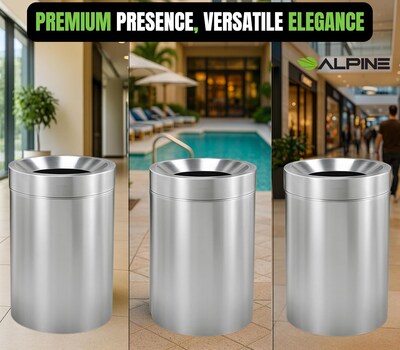 Alpine Industries Stainless Steel Trash Can with Open Lid, 50 Gallon, Silver (ALP475-50)