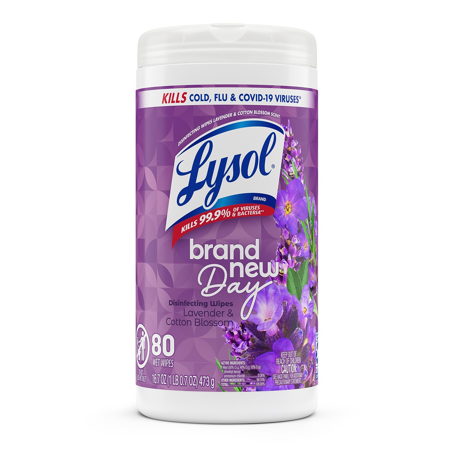 LYSOL Brand New Day Disinfecting Wipes, Lavender & Cotton Blossom Scent, 80 Wipes/Container (19200-56264)