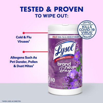 LYSOL Brand New Day Disinfecting Wipes, Lavender & Cotton Blossom Scent, 80 Wipes/Container (19200-56264)
