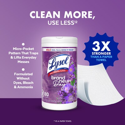 LYSOL Brand New Day Disinfecting Wipes, Lavender & Cotton Blossom Scent, 80 Wipes/Container (19200-56264)