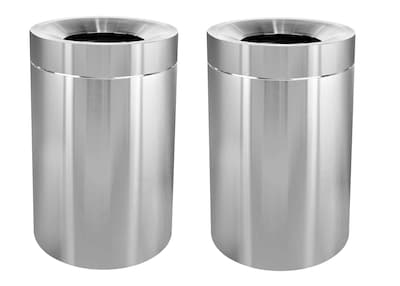 Alpine Industries Stainless Steel Trash Can with Open Lid, 100 Gallon, Silver, 2/Pack (ALP475-50-2PK)