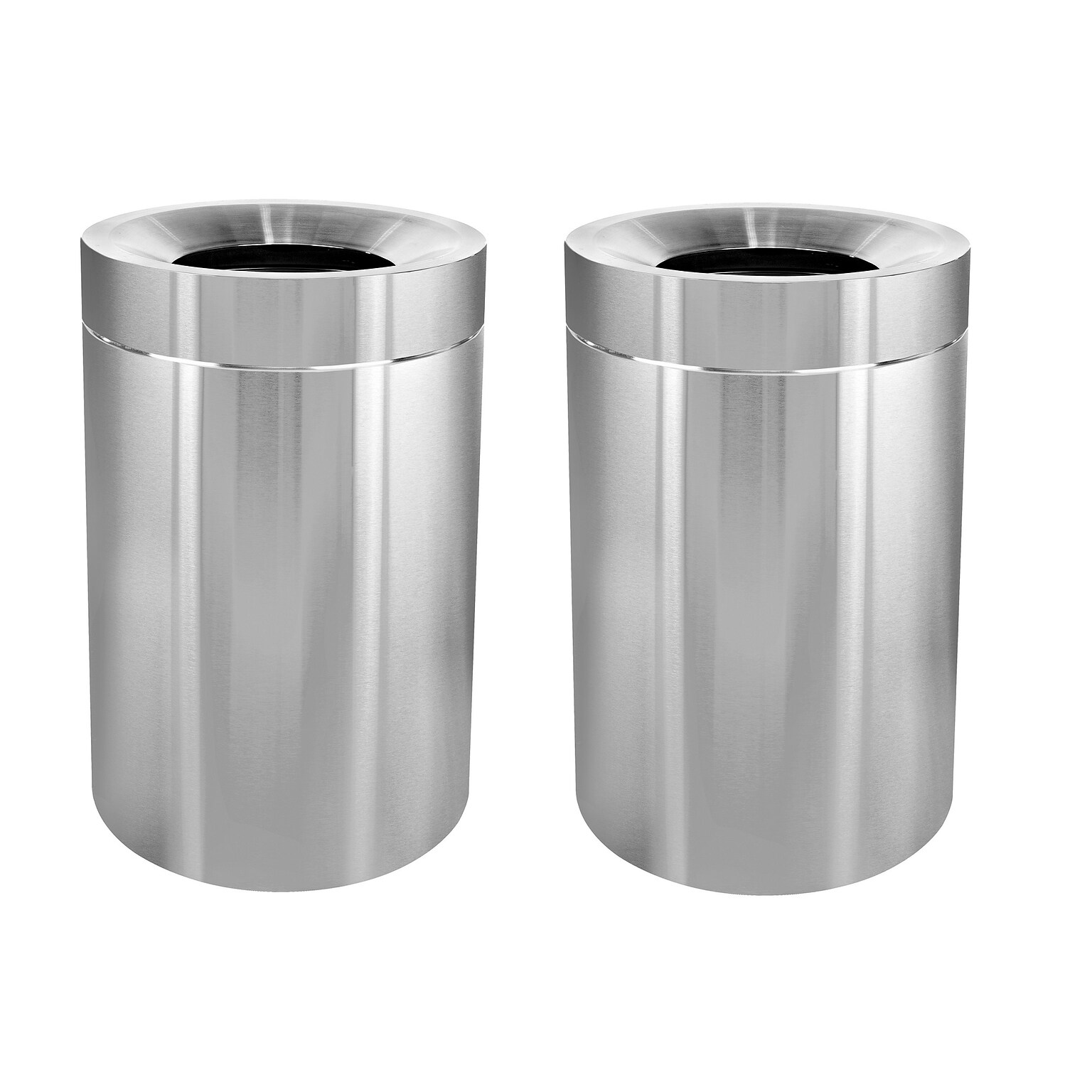 Alpine Industries Stainless Steel Trash Can with Open Lid, 100 Gallon, Silver, 2/Pack (ALP475-50-2PK)
