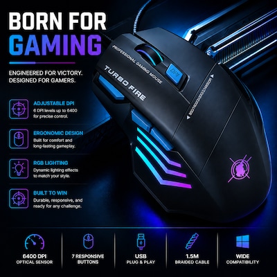 SaharaCase Axis Pro Ergonomic Optical USB-A Gaming Mouse, Black (KB70)