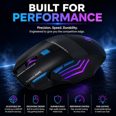 SaharaCase Axis Pro Ergonomic Optical USB-A Gaming Mouse, Black (KB70)