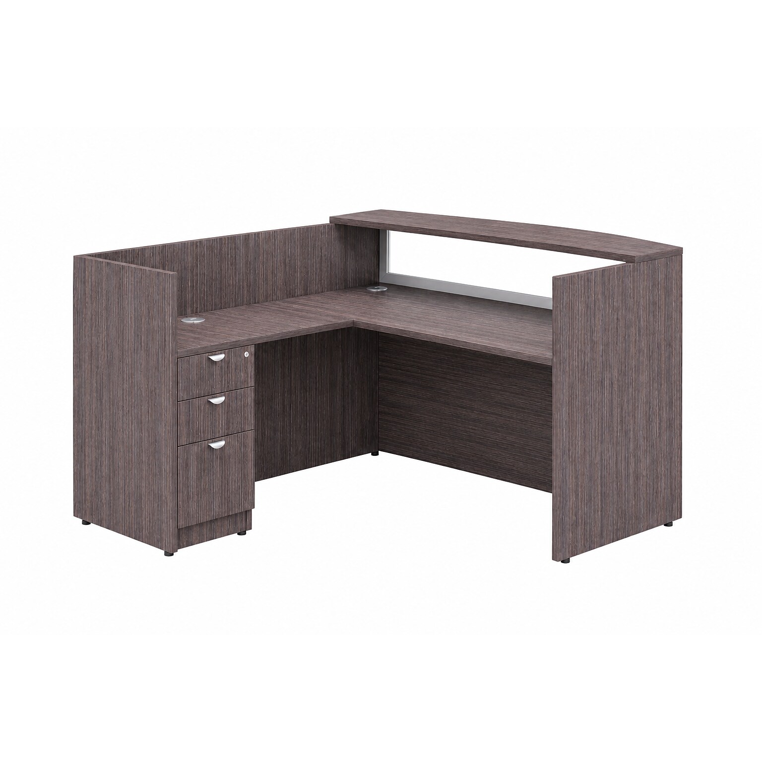 Boss Office Products 71 Frosted Reception Desk with Reversible Return & B/B/F Pedestal, Driftwood (GROUPB-DW2)
