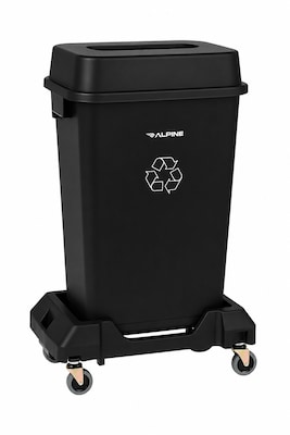 Alpine Industries Plastic Trash Can with Lid and Dolly, 23 Gallon, Black (ALP477-BLK1-PKD)