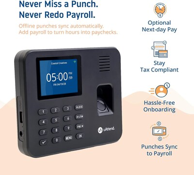 uAttend RE2000 Fingerprint Time Clock System, Black (RE2000)