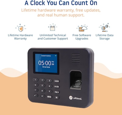 uAttend RE2000 Fingerprint Time Clock System, Black (RE2000)