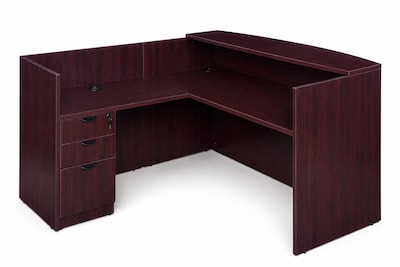 Boss Office Products 71 Reception Workstation with Pedestal, Mahogany (GROUPB-M)