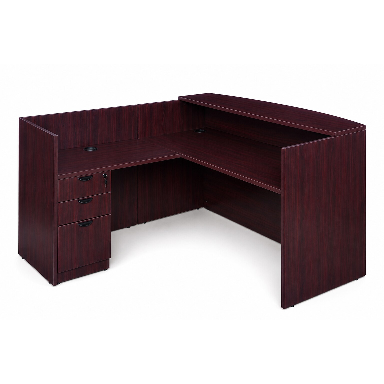 Boss Office Products 71 Reception Workstation with Pedestal, Mahogany (GROUPB-M)