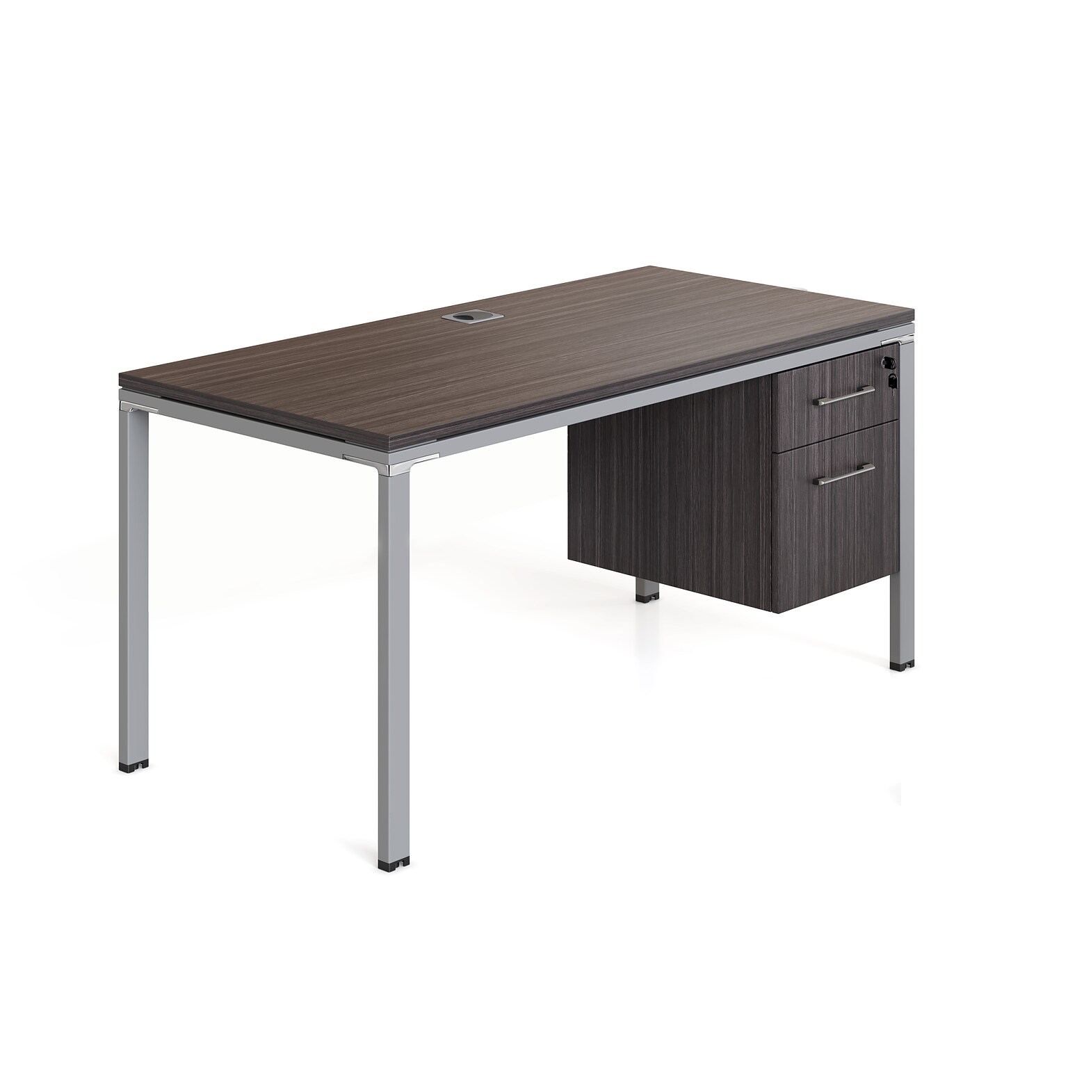 Boss Office Products Simple System 66W Desk with Pedestal, Driftwood (SGSD002-102)