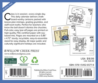 2027 Willow Creek Teacher Cartoon-A-Day by Jonny Hawkins 6.2 x 5.4 Day-to-Day Calendar (65778)